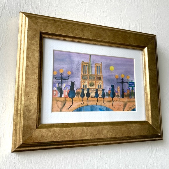 Paris Cats Notre Dame Artwork Vintage Style Gold Picture Frame Wall Art Gift - Picture 5 of 5